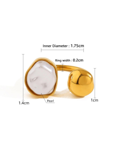 Retro Irregular Pearl Inlaid Stainless Steel Ring 