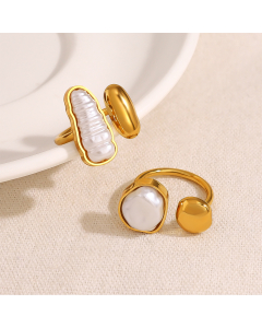 Wholesale Stainless Steel Ring Irregular Pearl Inlaid Ring 