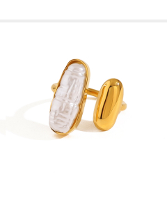Elegant Irregular Pearl Inlaid Stainless Steel Ring 