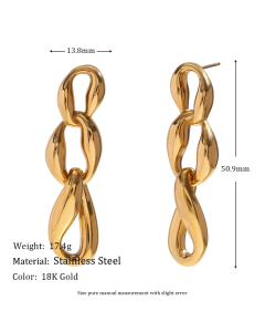 Gold Color Irregular Three-ring Chain Stainless Steel Plated 18k Gold Earrings 