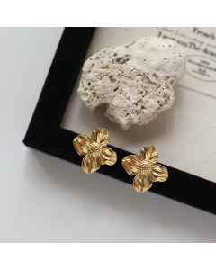Wholesale Stainless Steel Earrings Exaggerated Retro Irregular Tropical Flower Earrings Plated 18K Gold Earrings