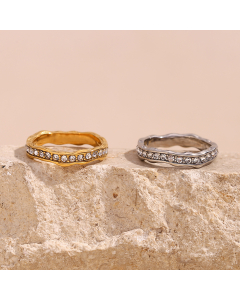 Wholesale Stainless Steel Ring Wavy Pattern Full Diamond Ring