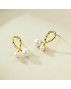 Wholesale Stainless Steel Earrings Knot Pendant Pearl Earrings-Gold Color-01