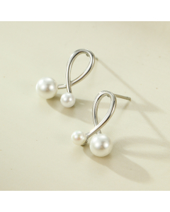 Wholesale Stainless Steel Earrings Knot Pendant Pearl Earrings-Steel Color-01
