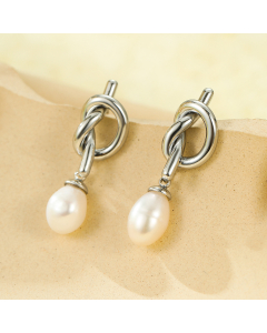 Wholesale Stainless Steel Earrings Knot Pendant Pearl Earrings-Steel Color-02