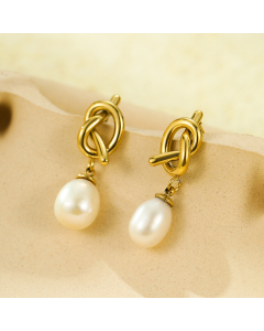Wholesale Stainless Steel Earrings Knot Pendant Pearl Earrings-Gold Color-02