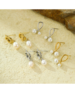 Wholesale Stainless Steel Earrings Vintage Exquisite Knot Pendant Pearl Plated 18K Gold Earrings