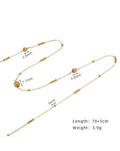 Gold Color Lantern Ball Beaded Sweater Chain Long Chain Stainless Steel Necklace 