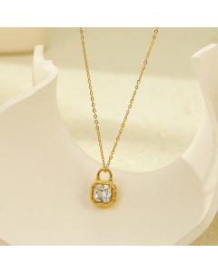 Wholesale Stainless Steel Necklace Lock-shaped Zircon Inlaid Necklace 