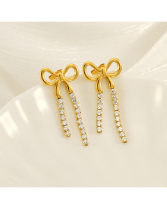 Wholesale Stainless Steel Earrings Elegant Long Fringe Bowknot Earrings Female Fashion Diamond Stud