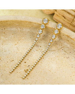 Wholesale Stainless Steel Earrings Long Tassel Zircon Inlaid Earrings -Gold Color-01