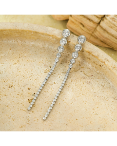 Wholesale Stainless Steel Earrings Long Tassel Zircon Inlaid Earrings -Steel Color-01