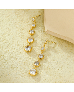Wholesale Stainless Steel Earrings Long Tassel Zircon Inlaid Earrings -Gold Color-02