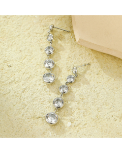 Wholesale Stainless Steel Earrings Long Tassel Zircon Inlaid Earrings -Steel Color-02