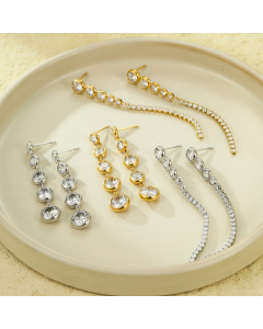 Wholesale Stainless Steel Earrings Long Tassel Zircon Inlaid Earrings 