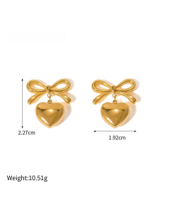 French Style Elegance Love Knot Pendant 18K Gold Stainless Steel Earrings 