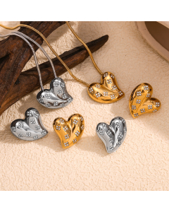 Wholesale Stainless Steel Fine Jewerly White Diamond Love Pendant Necklace Earrings