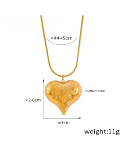 Irregular Texture Love Pendant Necklace Earrings Wholesale Stainless Steel Jewelry Set-Gold Color-Necklace