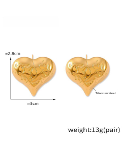 Irregular Texture Love Pendant Necklace Earrings Wholesale Stainless Steel Jewelry Set-Gold Color-Earrings