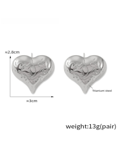 Irregular Texture Love Pendant Necklace Earrings Wholesale Stainless Steel Jewelry Set-Steel Color-Earrings