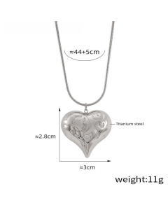 Irregular Texture Love Pendant Necklace Earrings Wholesale Stainless Steel Jewelry Set-Steel Color-Necklace