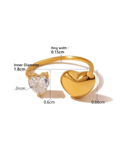 Simple Love Shape Diamond Inlaid Stainless Steel Ring 