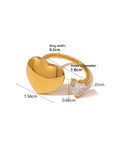 Simple Love Shape Diamond Inlaid Stainless Steel Ring 