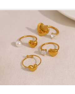 Wholesale Stainless Steel Ring Love Shape Diamond Pearl Inlaid Ring 