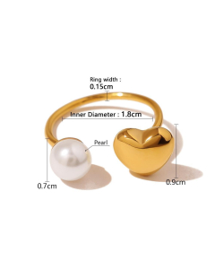 French Style Love Shape Pearl Inlaid Stainless Steel Ring 