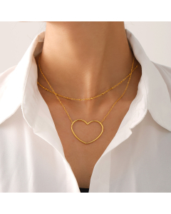 Simple Style Hollow Love Stacked Clavicle Chain Necklace Wholesale Stainless Steel Necklace Non-fading Plated 18K Gold Necklace