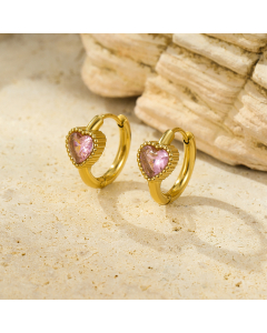 Pink Love Zircon Earrings Stainless Steel Earrings 