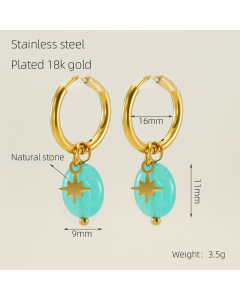 Vacation Plated 18K Gold Malachite Natural Stone Earrings Stainless Steel Earrings 