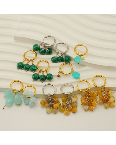 Wholesale Stainless Steel Earrings Retro Vacation Plated 18K Gold Malachite Natural Stone Earrings