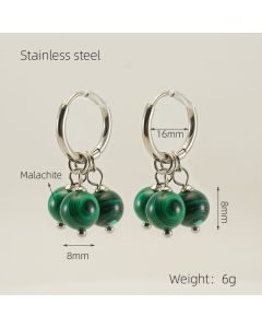 Fine Jewelry Plated 18K Gold Malachite Natural Stone Earrings Stainless Steel Earrings 