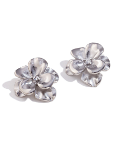Steel Color Plated 18K Gold Flower Stainless Steel Earrings 