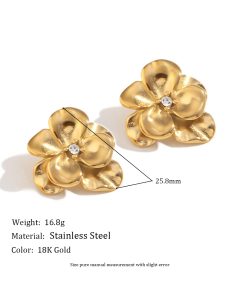 Gold Color Plated 18K Gold Flower Stainless Steel Earrings 