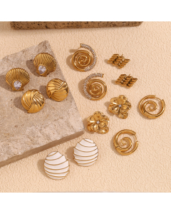 Wholesale Stainless Steel Earrings Micro Inlaid Conch Flower Drip Oil Earrings