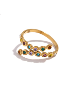 Fashion Creative Plated 18K Gold Micro-inlaid Rhinestone Stainless Steel Ring 