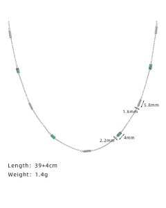 Fashion Mint Blue Pipe Beads Imitation Turquoise Handmade Stainless Steel Necklace Stacked With Clavicular Chain