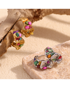 Wholesale Stainless Steel Earrings Moon Shaped Pleated Clay Stone Colored Earrings