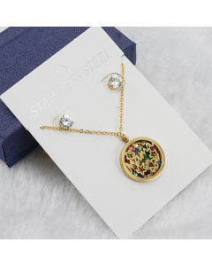 Fine Jewelry Fashion Mother Necklace Set 18K Gold Stainless Steel Round With Flower Pendant Necklace
