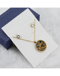 Fashion Mother Necklace Set 18K Gold Stainless Steel Round With Flower Pendant Necklace