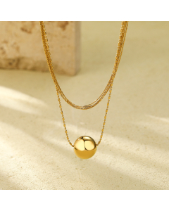 Gold Color Multi-layer Plated Gold Round Ball Pendant Stainless Steel Necklace 