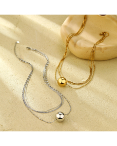 Wholesale Stainless Steel Necklace Fashion Minimalism Multi-layer Plated Gold Round Ball Pendant Necklace
