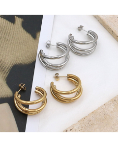 Wholesale Stainless Steel Earrings Multi-layer Round Line C-shaped Earrings 