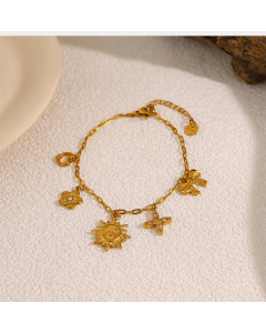 Whoelesale Stainless Steel Bracelet Heart Sun Flower Bowknot Multi-pendant Bracelet