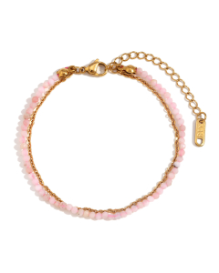 Sweet Plated 18K Gold Natural Stone Beaded Stainless Steel Double Layer Bracelet 