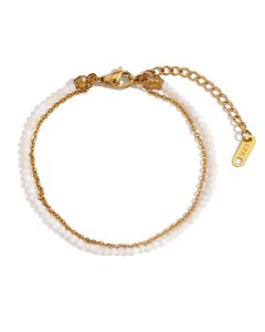 Plated 18K Gold Natural Stone Beaded Stainless Steel Double Layer Bracelet 