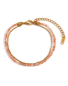 Colorza Jewelry Plated 18K Gold Natural Stone Beaded Stainless Steel Double Layer Bracelet 