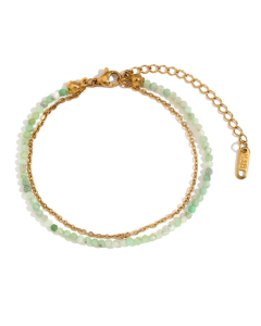 Niche Plated 18K Gold Natural Stone Beaded Stainless Steel Double Layer Bracelet 